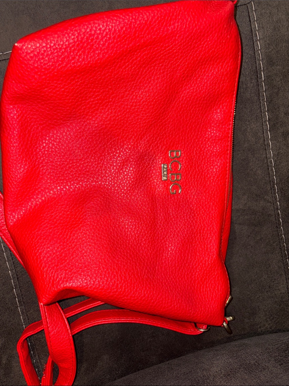 BCBG Vibrant Red Pebbled Leather Shoulder Bag